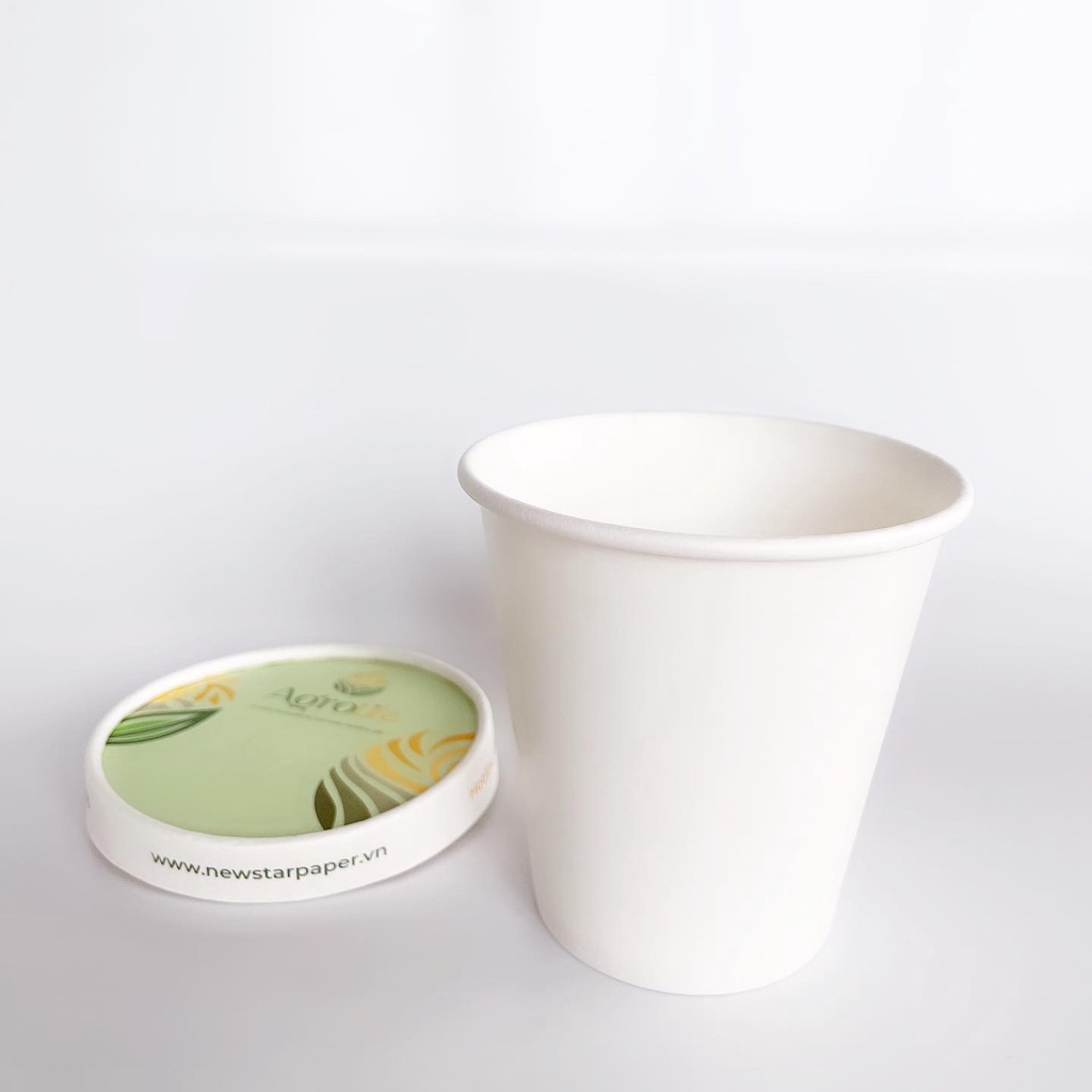 Ly giấy 10oz~295ml - Combo 10 ly giấy trơn & 10 nắp giấy có đục lỗ