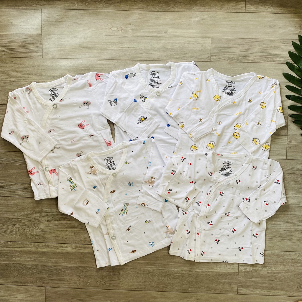 Áo dài tay cài lệch sơ sinh hoạ tiết dễ thương cho bé VT KIDS