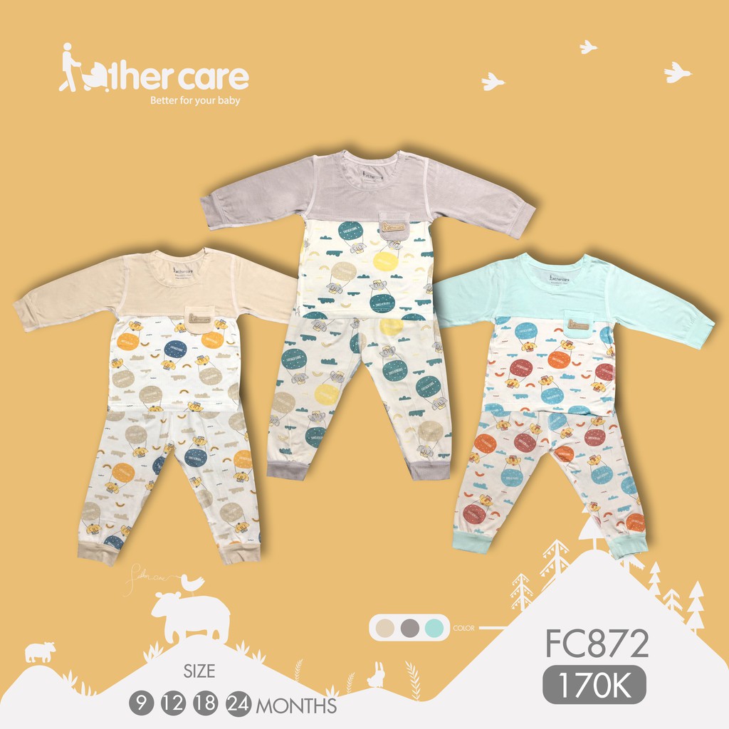 Bộ quần áo FatherCare trẻ em Cài vai DT - Voi (Trơn - HT) FC872