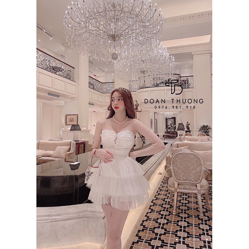 Váy cup ngực xoè tầng ngắn màu trắng , đen , nâu