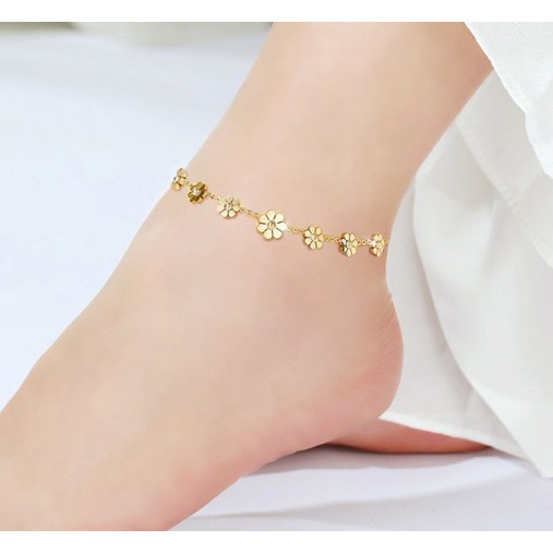 Lắc chân titan hoa mai (màu vàng) TT2674- Cam kết không đen