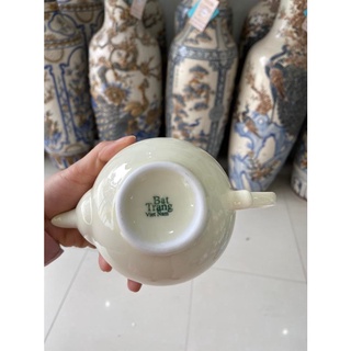 ấm chén Bát Tràng_Bộ trà chóp lửa men kem vẽ đài sen