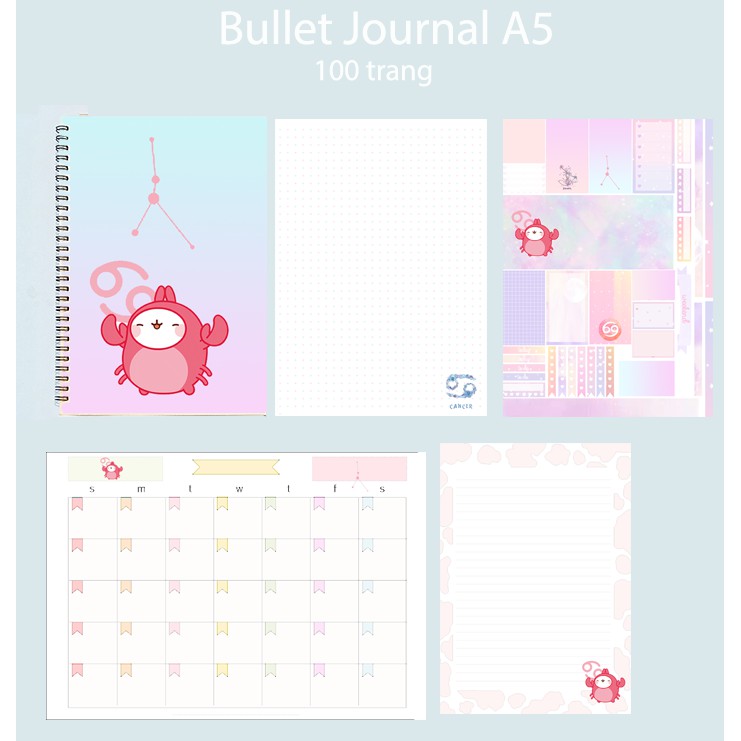 sổ bullet journal 12 cung hoàng đạo SBJ37 sổ vẽ phác thảo 100 trang giấy 160g tặng kèm sticker A5 không bế