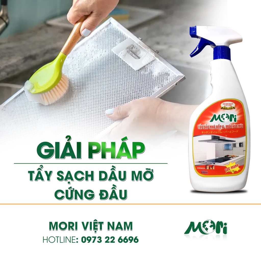 Tẩy dầu mỡ nhà bếp, tẩy dầu mỡ máy hút mùi MORI siêu sạch tiện lợi an toàn - 650ML_CHÍNH HÃNG 100%