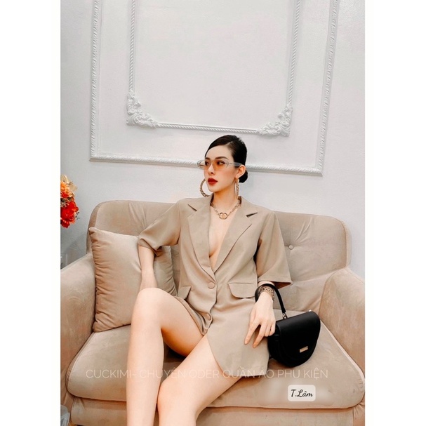 Áo vest cúc bọc đơn giản dáng rộng