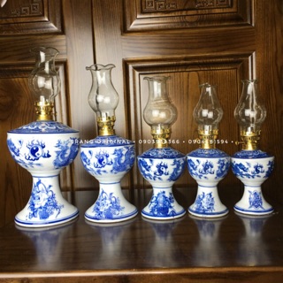 Đèn dầu thờ Bát Tràng men trắng dáng cao