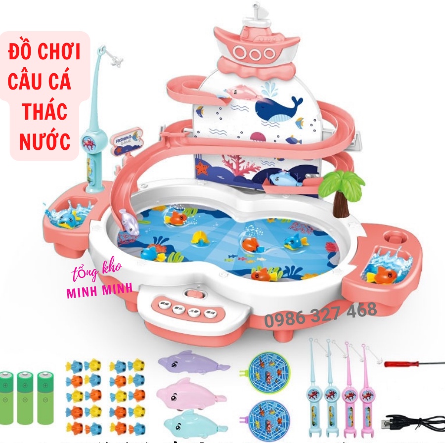 Đồ Chơi Câu Cá Cầu Trượt Mô Hình Thác Nước: Có Đèn, Có Nhạc, Cá nhẩy Vui Nhộn