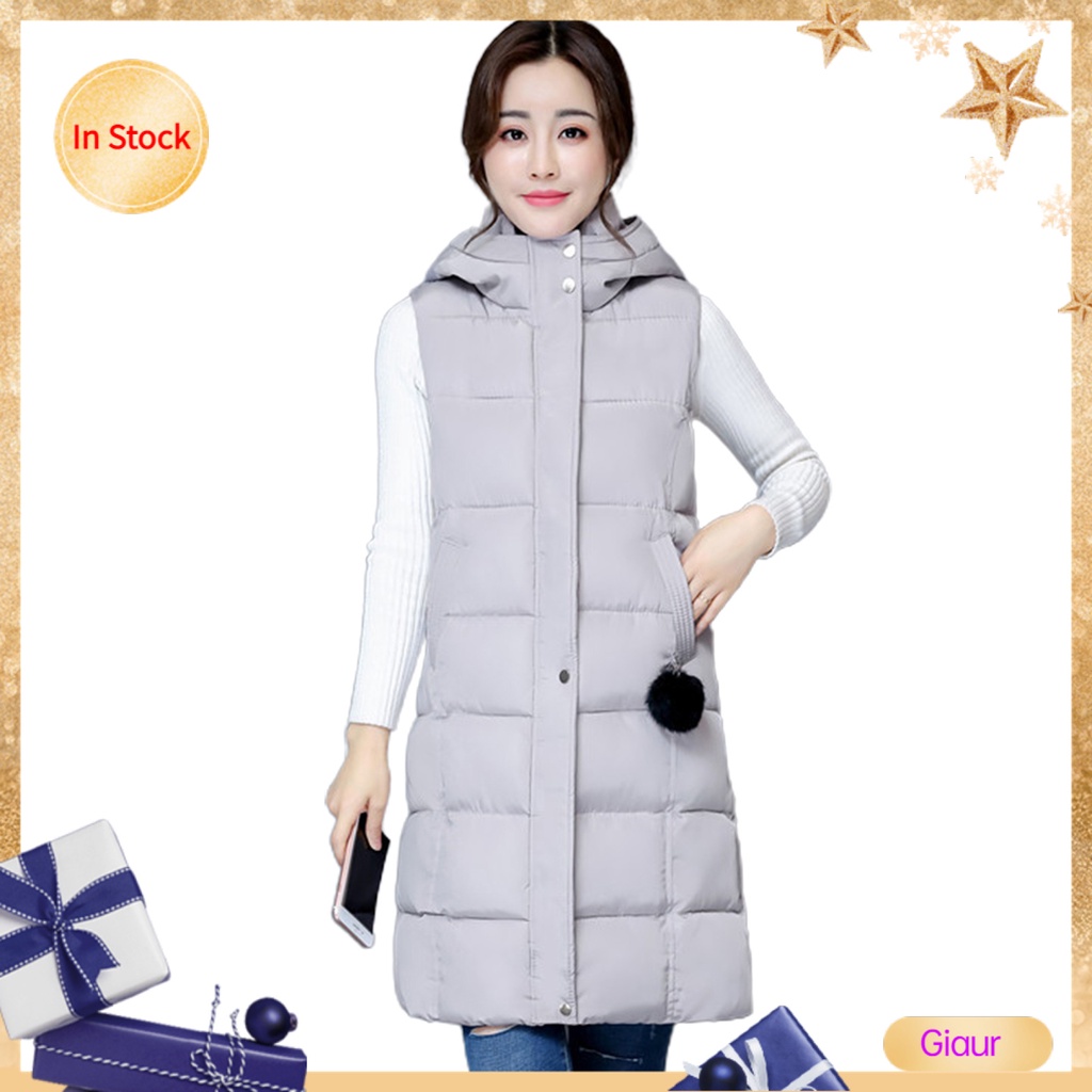 Áo khoác phao sát nách dáng dài chất liệu cotton dày dặn thời trang cho nữ