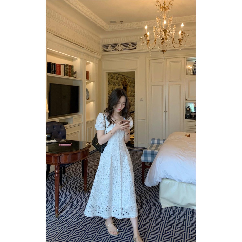 Đầm Ren Dáng Dài Thêu Họa Tiết Hoa Trà Thời Trang Mùa Hè Pháp Thanh Lịch