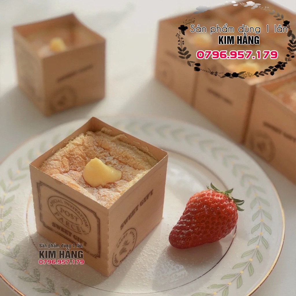 Set 100 ly giấy kraft vuông đựng bánh tiramisu , đựng mousse mini siêu xinh , siêu dễ thương