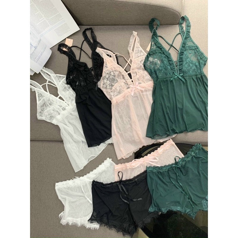 8/3 Váy ngủ voan kèm chip đùi lưng thời trang - hàng cao cấp