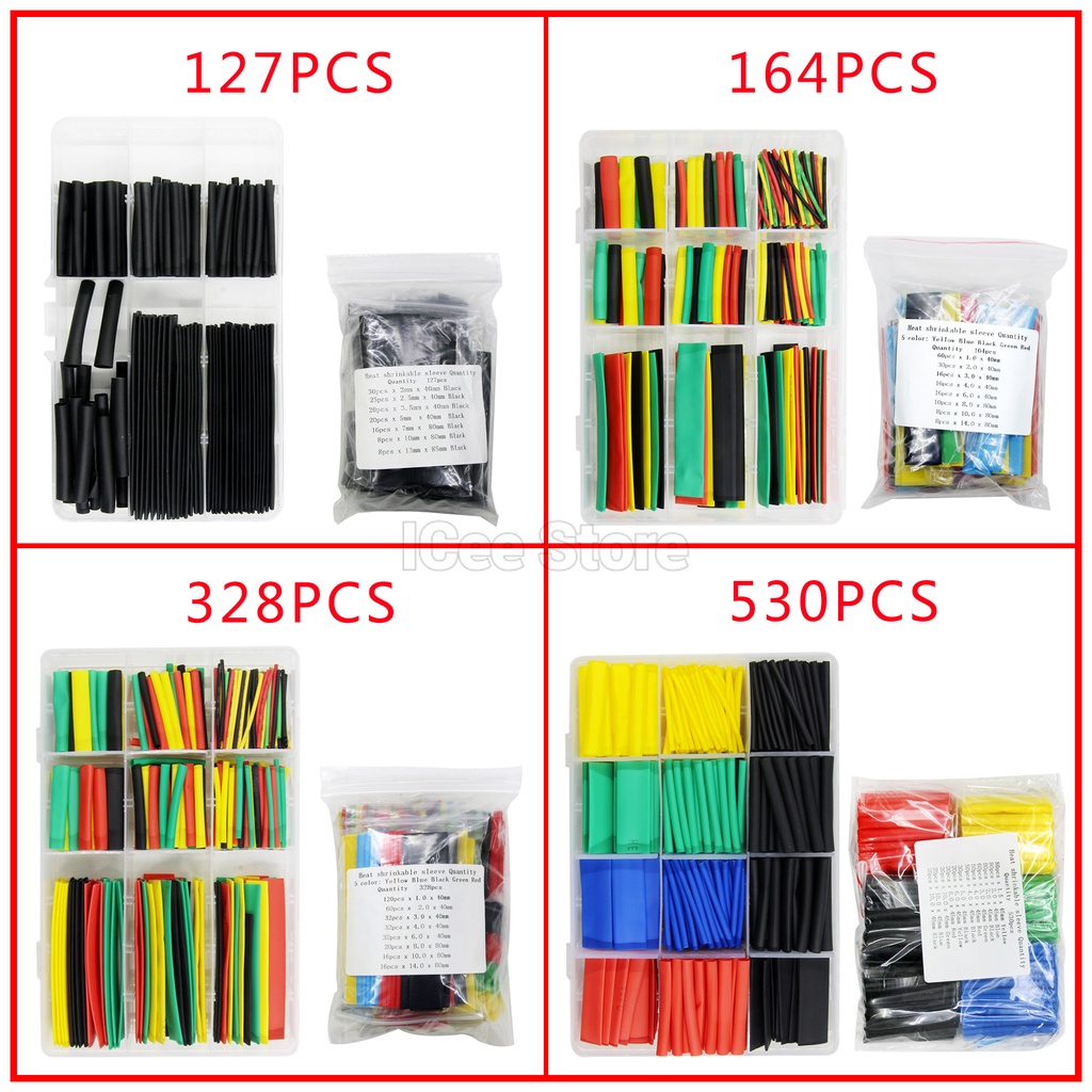 Set 127 / 328 / 530 Vỏ Ống Co Nhiệt Bọc Dây Cáp Điện Xe Hơi 2: 1