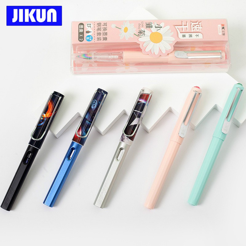 Bộ Bút Máy Thư Pháp Jikkon EF Ngòi EF Khô Nhanh Kèm Ruột Bút Màu Xanh Dương Dùng Một Lần Z9026
