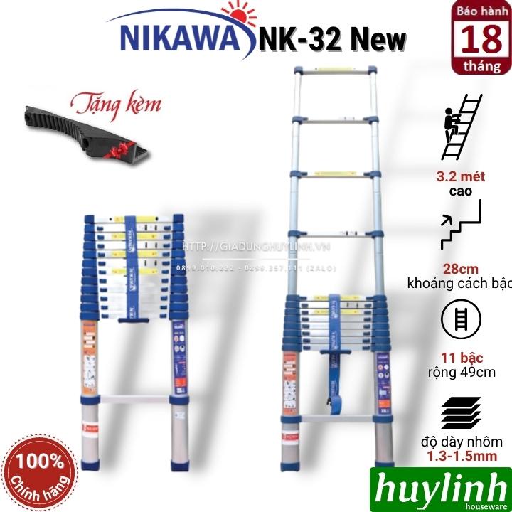 Thang nhôm rút đơn Nikawa NK-32 NEW - 3.2 mét - Tặng đệm cao su - Hàng chính hãng