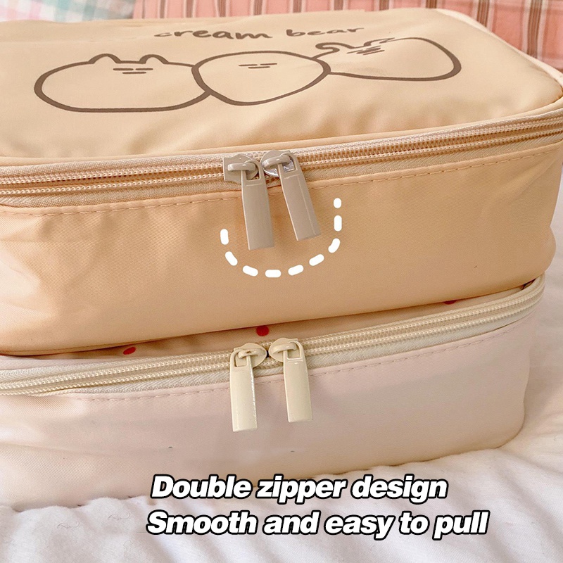 Túi Đựng Mỹ Phẩm Cỡ Lớn Họa Tiết Gấu Hoạt Hình Dễ Thương