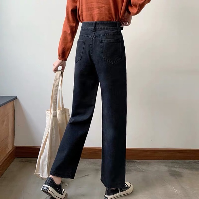 Xanh nhạt, L + Đen, M (sẵn) | Quần jeans ulzzang dáng suông MS1031 | BigBuy360 - bigbuy360.vn