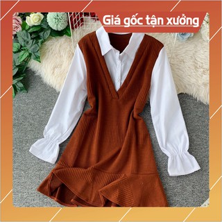 Sản phẩm chất lượng Váy len nữ phối áo sơ mi trắng chân váy đuôi cá siêu xinh hàng QC xịn