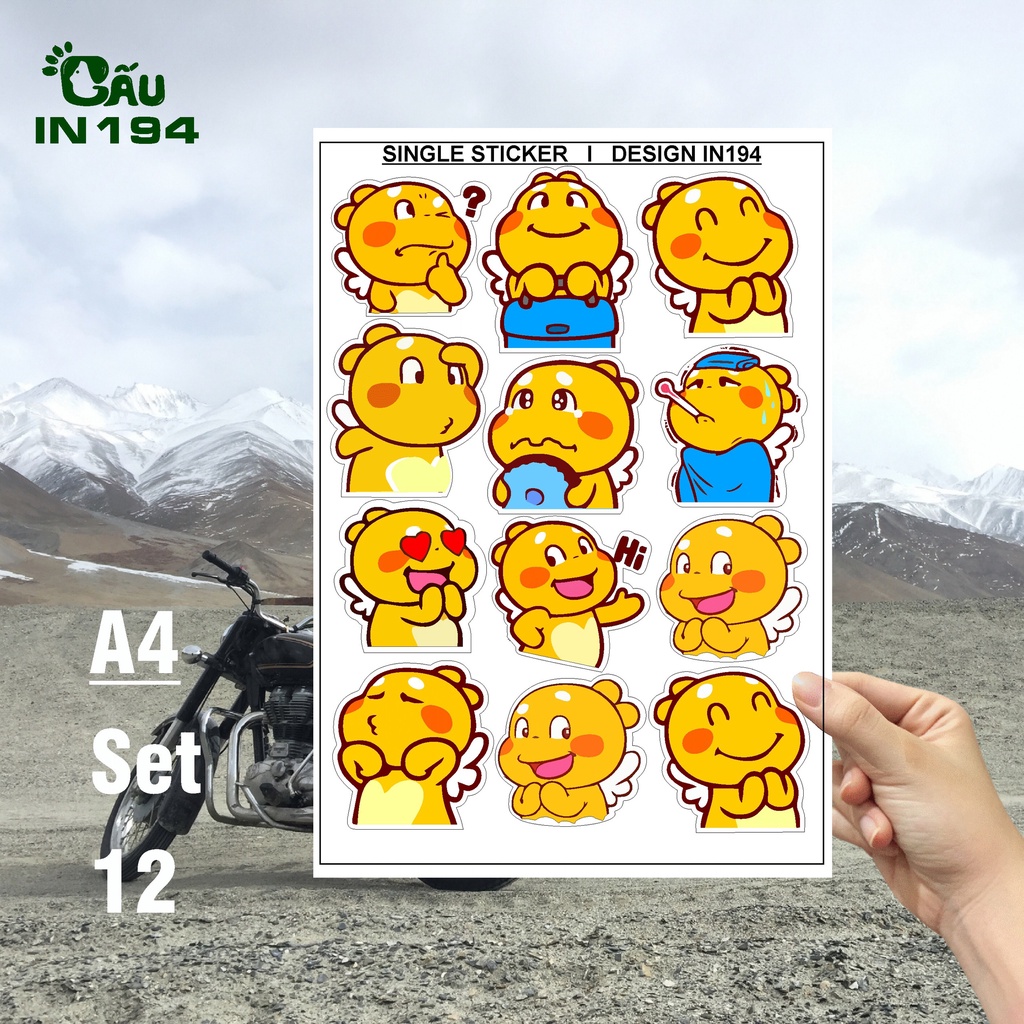 Tem nhãn dán Sticker IN194 chất liệu decal nhựa cao cấp - 5 x 5cm - Khủng Long Vàng Cute