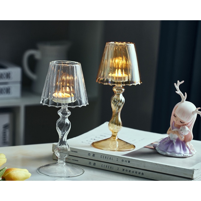 Chân nến thủy tinh phong cách BẮC ÂU, giá đỡ nến trang trí các buổi tiệc lãng mạn cao 19cm