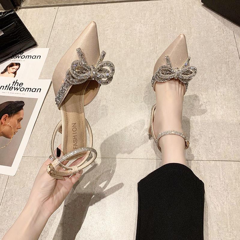 Giày Cao Gót Đính Đá Pha Lê Và Nơ Phong Cách Mới Dành Cho Phù Dâu