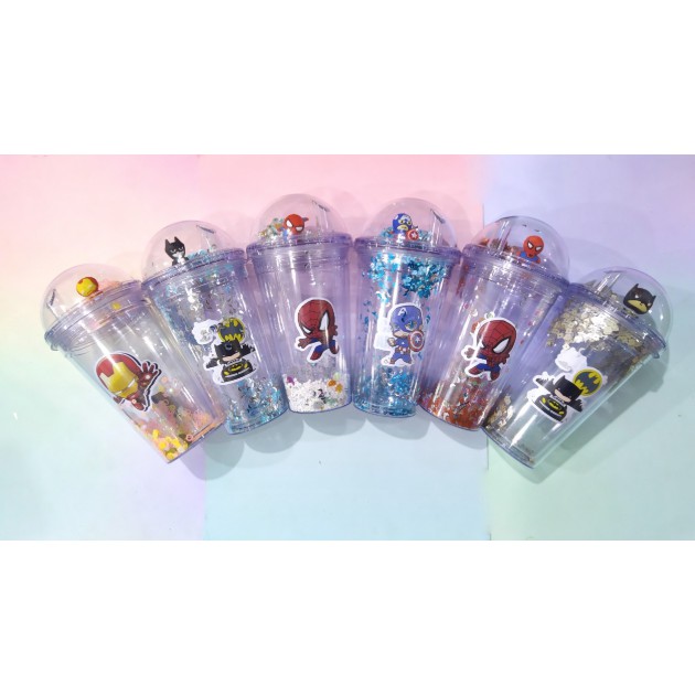 cốc 2 lớp kim tuyến siêu anh hùng khủng long nắp cầu CNCKI13 cốc giữ nhiệt ly 2 lớp nắp cầu cốc làm lạnh dễ thương 500ml