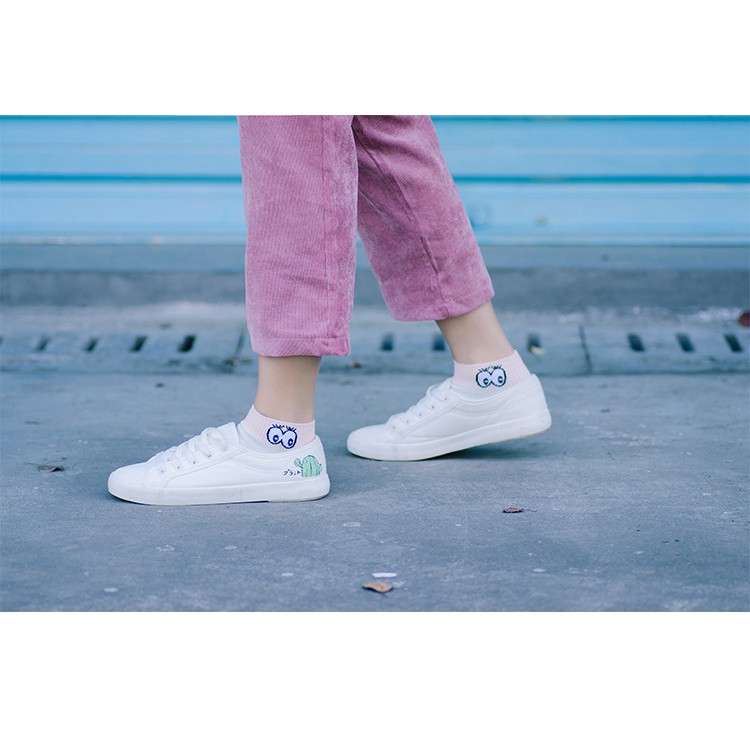 Tất nữ cổ ngắn viền màu hình đôi mắt chất cotton thấm hút tốt - T06