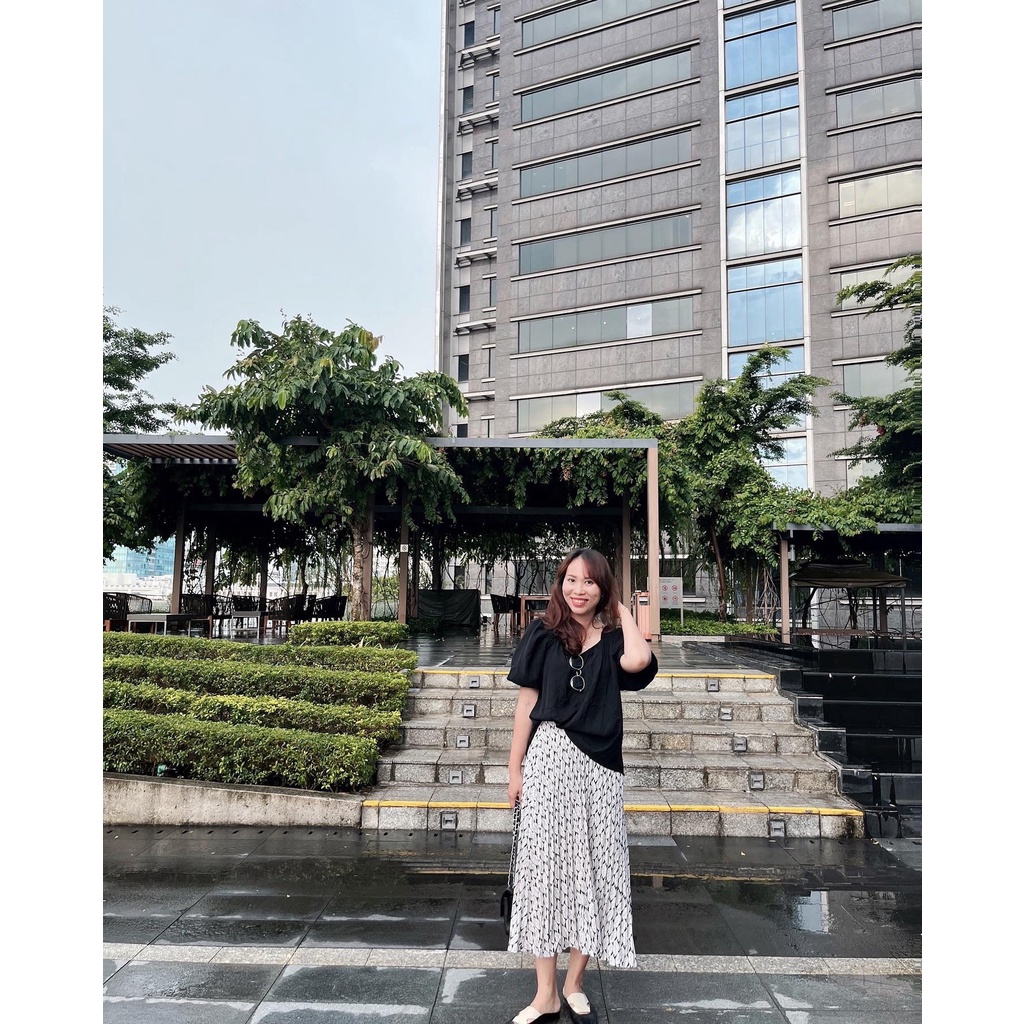 (SALE 50%) Chân váy lua xếp ly họa tiết Lá lạ mắt, chân váy midi freesize