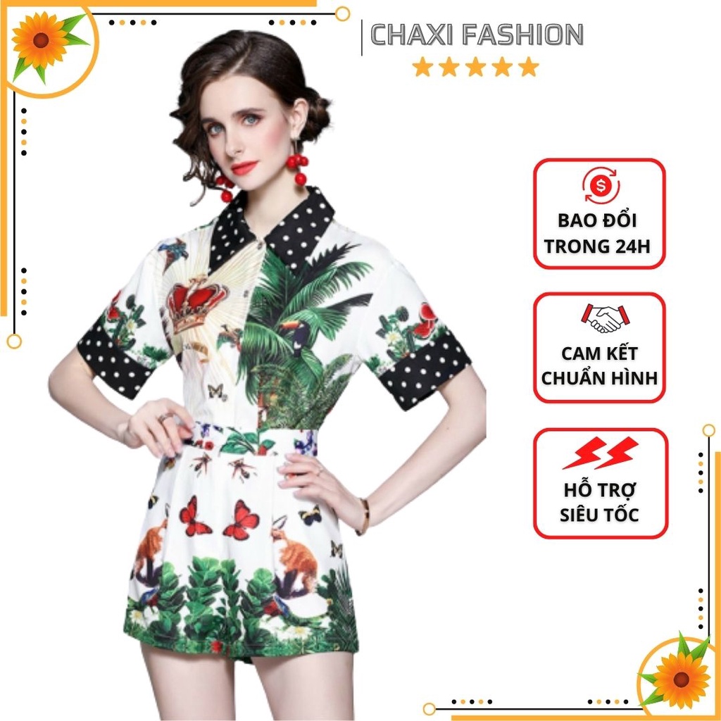 HÀNG NHẬP - SET BỘ HỌA TIẾT KHU RỪNG ÁO SƠ MI QUẦN SHORT CAO CẤP - KBT334410