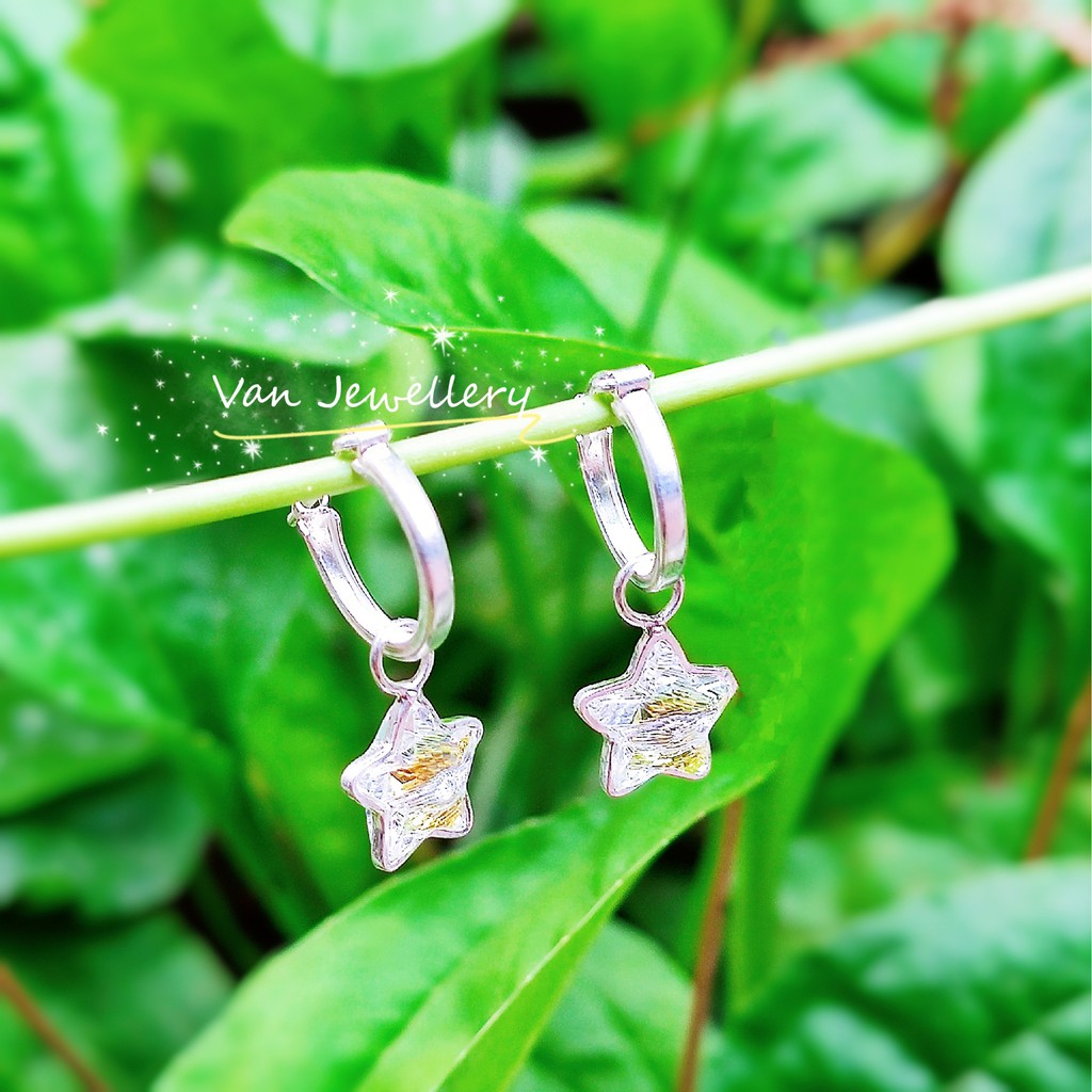 Bông tai bạc ngôi sao pha lê ngũ sắc cho bé