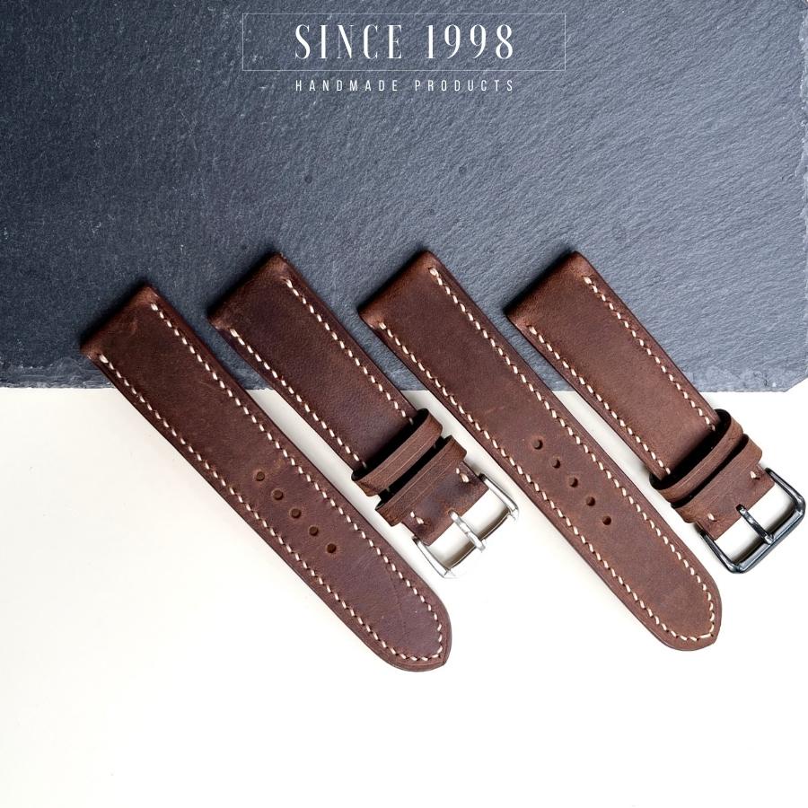 Dây Đồng Hồ Da Bò Nam 19mm 20mm 22mm 21mm 24mm, Da Thật, Handmade, Chống Nước, Chính Hãng, Màu Nâu Sáp, BH 12 Tháng