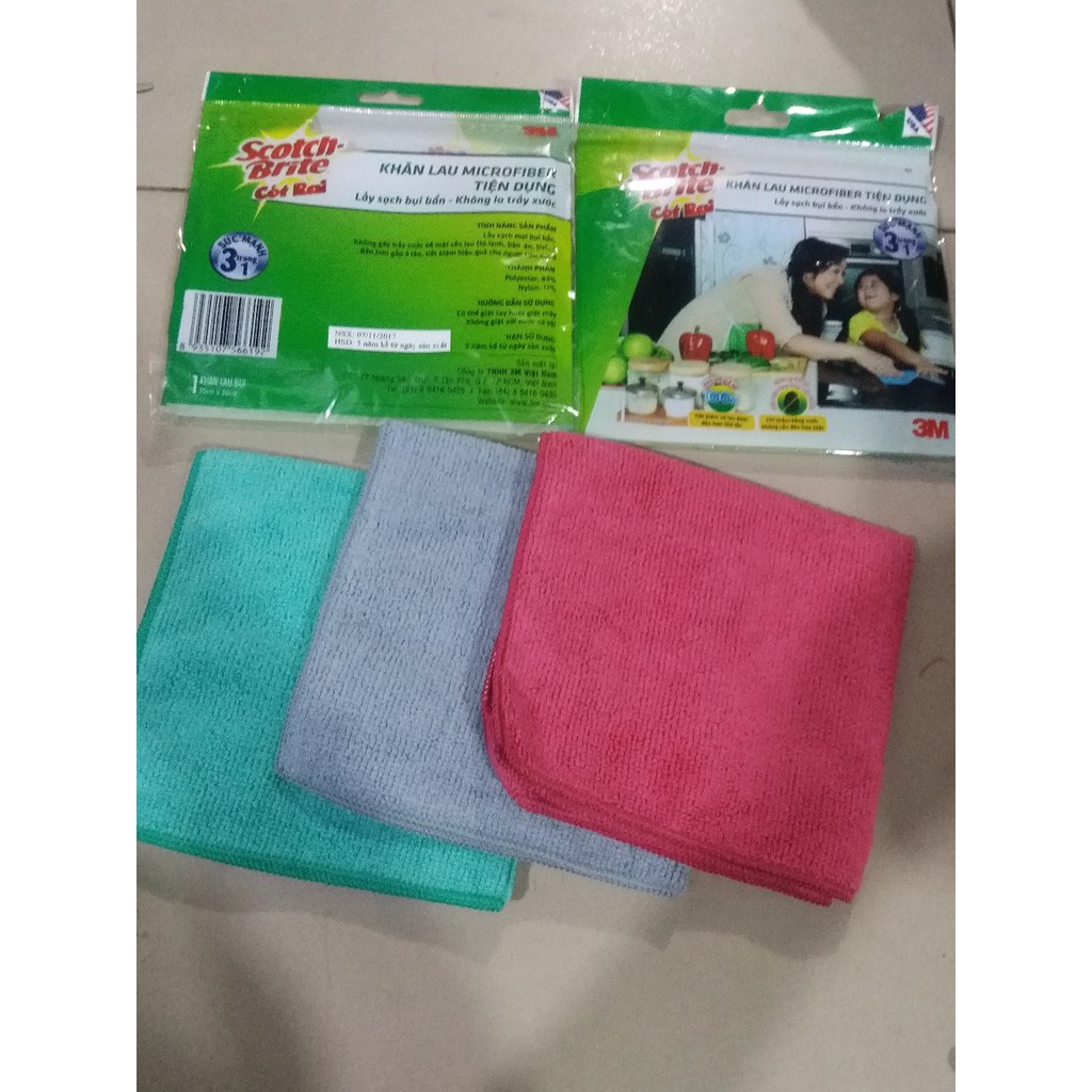 Combo 3 khăn vuông lau bếp đa năng tiện dụng Microfiber Scotch-Brite 3M