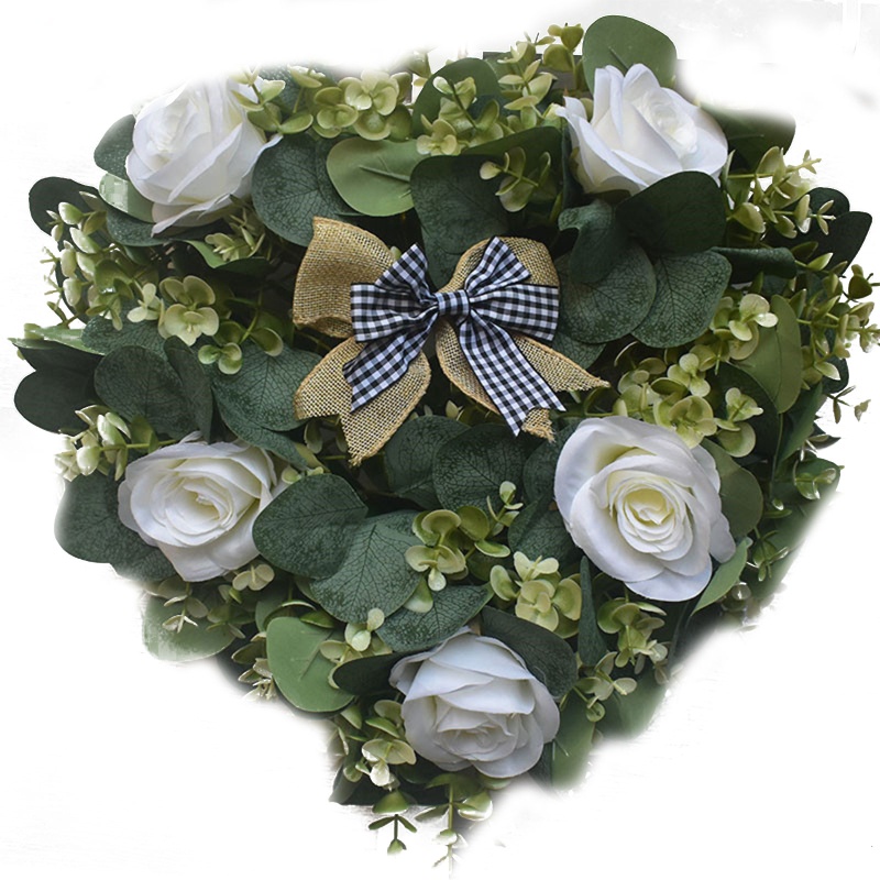 Vòng Hoa Hồng Giả Hình Trái Tim Màu Đen Bằng Vải Lanh Trang Trí Cửa Trước