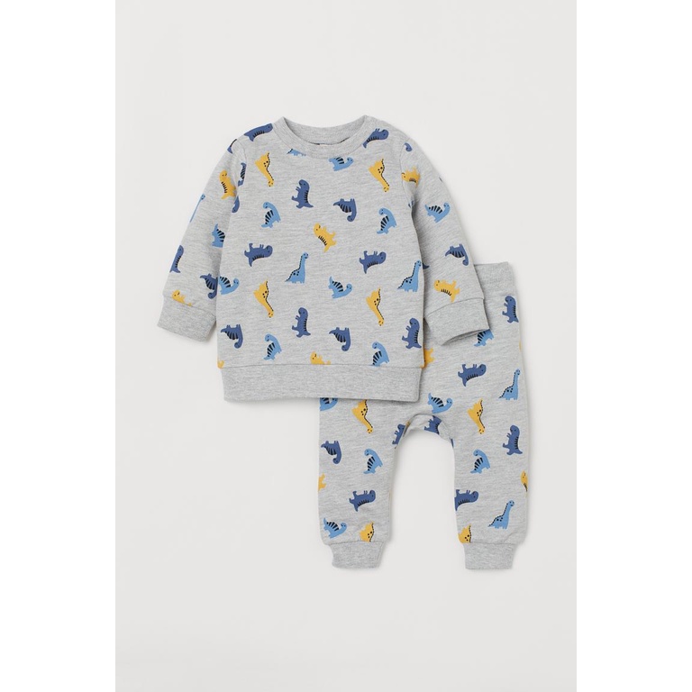 Set 2 bộ H.M khủng long cotton dày co giãn mềm đẹp cho bé trai từ 18m-6Y