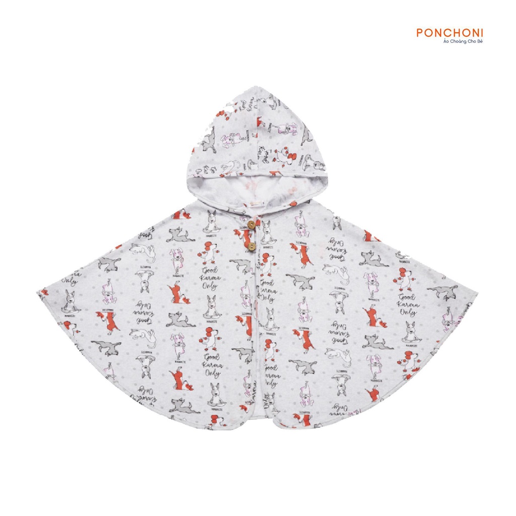 [Ảnh thật] - Chính hãng - Áo choàng cotton chống nắng 100% cotton Ponchoni ( Ghi nhạt cún con )