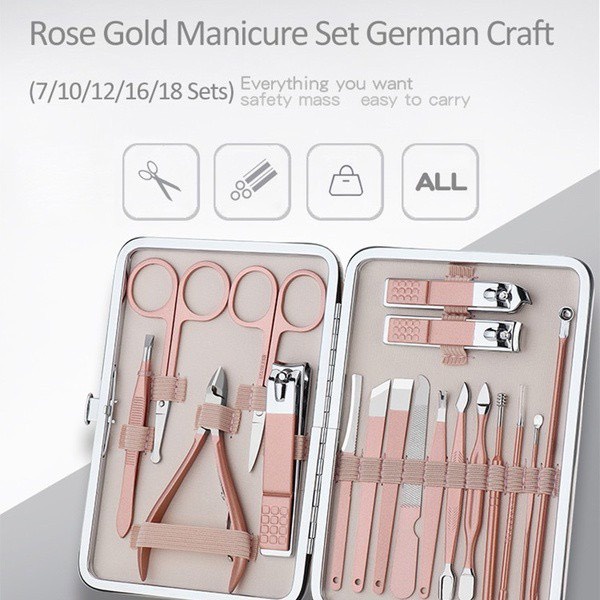 Bộ kìm cắt tỉa móng tay móng chân, bấm móng 18 chi tiết màu hồng siêu sang xịn (Kèm hộp đựng bằng da) Dumi Shop