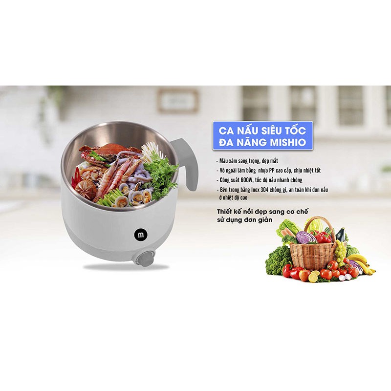 MISHIO-Ca Nấu Đa Năng Mishio MK214 công suất 600W, bảo hành 18 tháng, inox 304