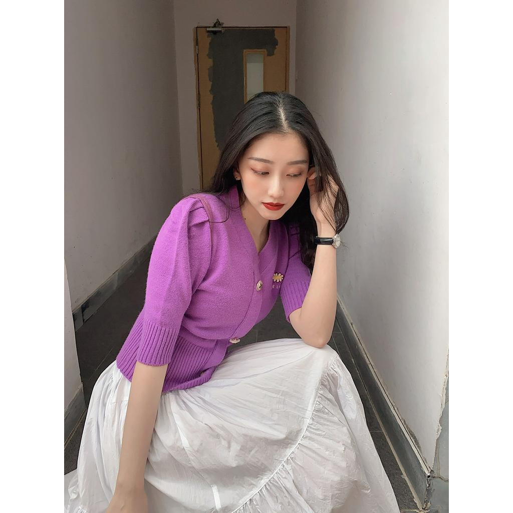 Áo Cardigan Dệt Kim Hoạ Tiết Hoa Thêu Phong Cách Retro Cho Nữ