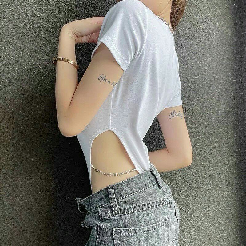 Áo bodysuit thun gân tăm kèm tag ngắn tay phối xích eo kheo dáng quyến rũ sexy - Mã: 503 TV-Fashion | BigBuy360 - bigbuy360.vn