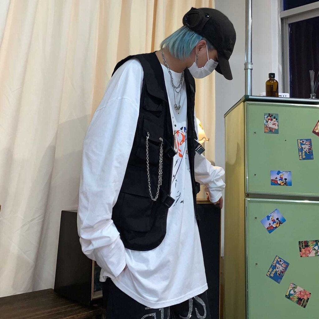 Áo Khoác Ghi Lê Nhiều Túi Phong Cách Hip Hop Nhật Bản Thời Trang Cho Nam