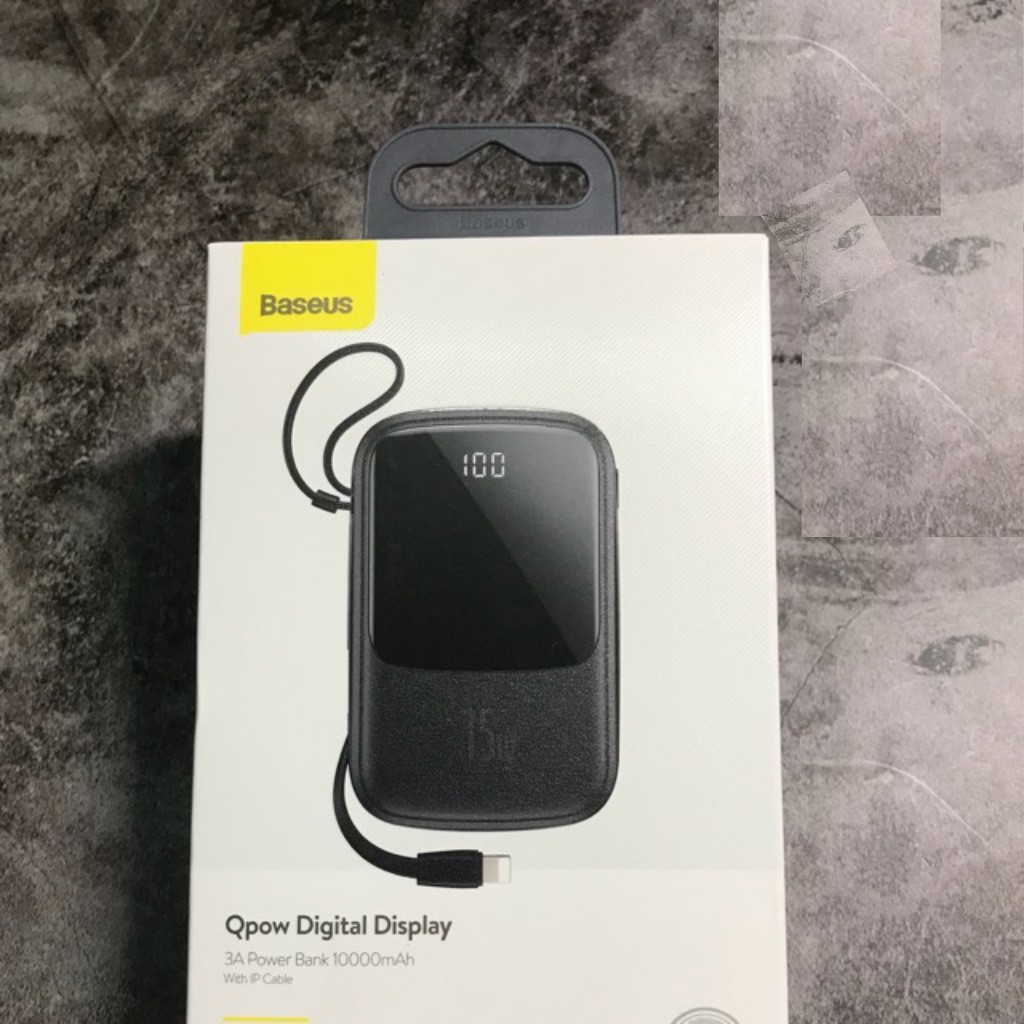 Pin dự phòng Baseus 10000mAh liền dây sạc Lightning cho IPhone - Mã Qpow