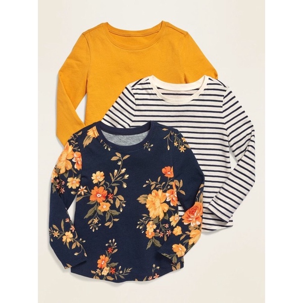 Áo phông dài tay hàng Old Navy xuất dư 100% cotton set 5 cái mix ngẫu nhiên cho bé gái từ 1-5 tuổi