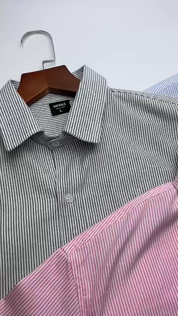Áo Sơ Mi Kẻ Sọc Tay Dài Nam Nữ Hàn Quốc Local Brand KATHOLIC Chất Liệu Oxford Form Rộng 3 Màu Xám, Hồng, Xanh KAT012 | BigBuy360 - bigbuy360.vn