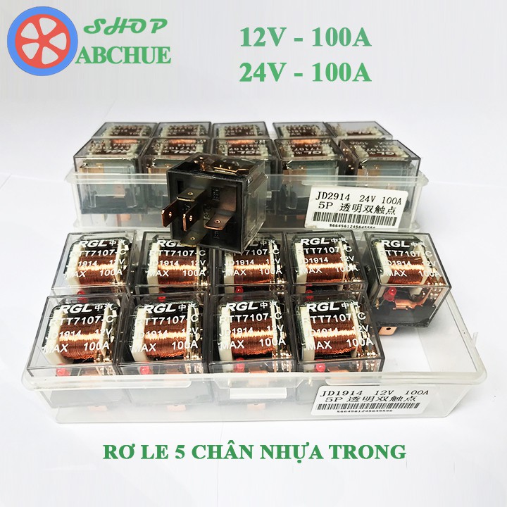 Com bo 10 Rơ Le 5 Chân 12V 100A Hoặc 24V 100A Nhựa Trong