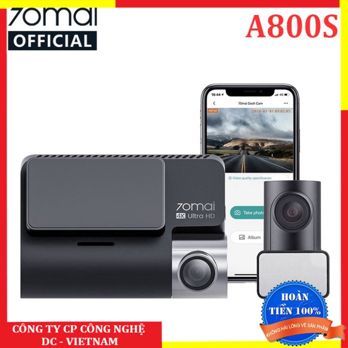 Sản phẩm  Camera hành trình ô tô Xiaomi 70mai. Bản Quốc Tế A800S, 4K, Wifi (Bộ tích hợp Camera Trước và Sau) ..