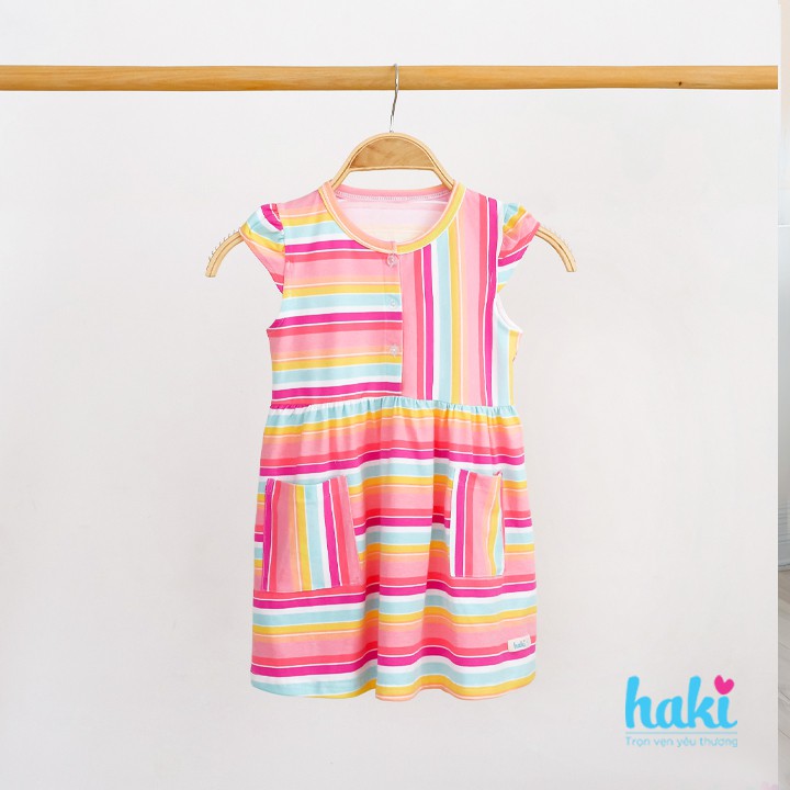 Váy bé gái kẻ sắc màu- Haki, đầm hè cho bé đi chơi