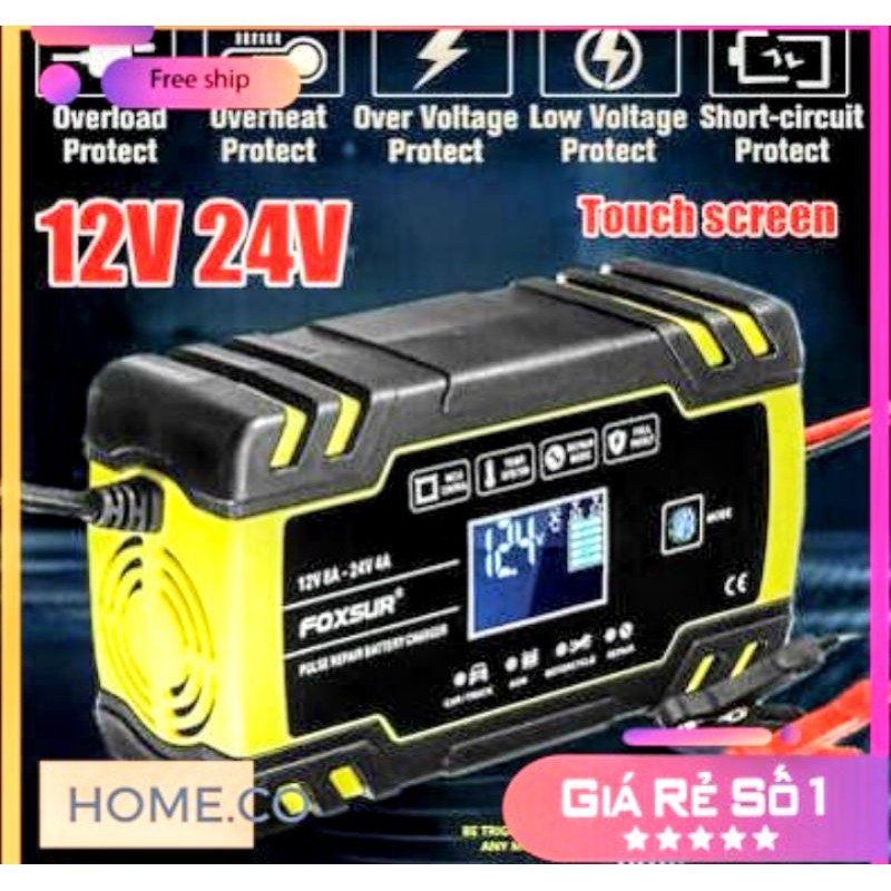 SẠC BÌNH ẮC QUY SẠC ĐIỆN TỬ 12V -24V FOXSUR SẠC CAO CẤP MẪU MỚI