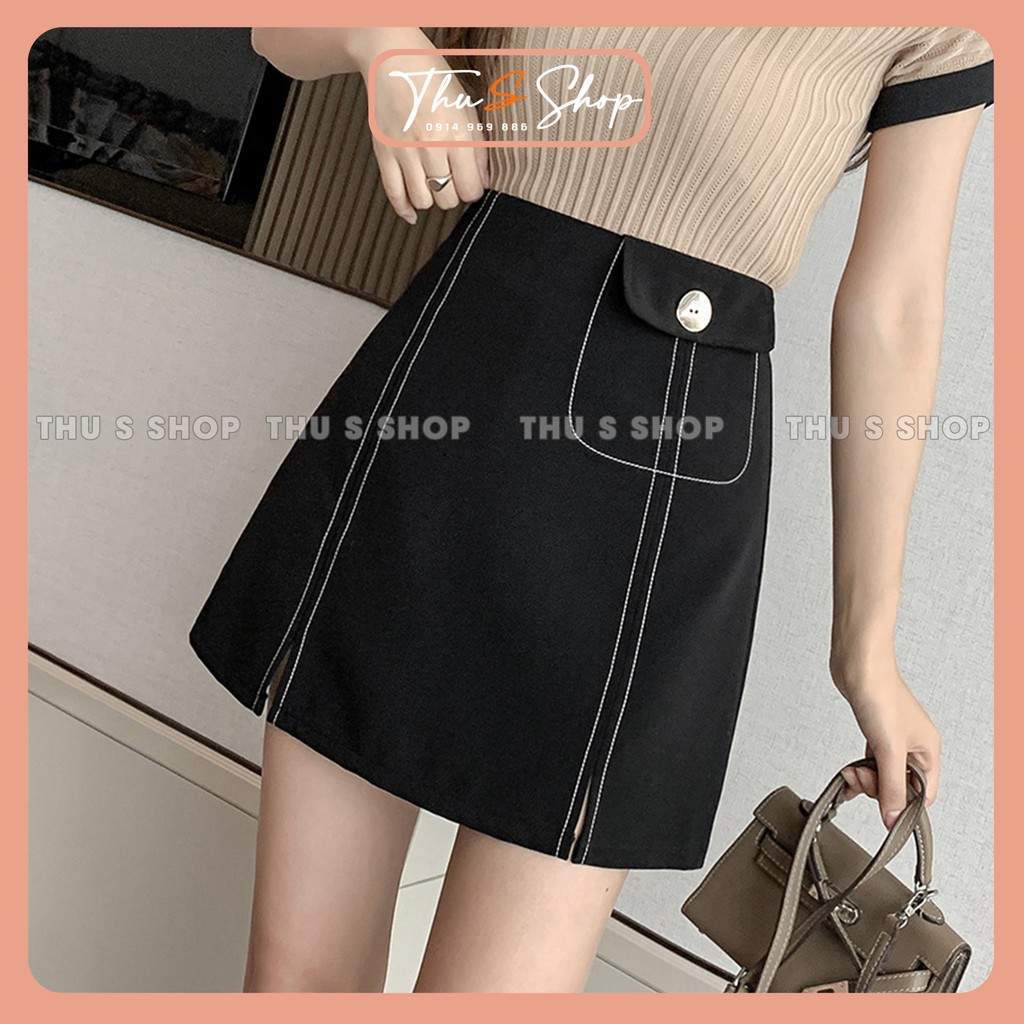 [Mã FAMANU82 giảm 10% đơn 0đ] Chân Váy A túi lệch xẻ đùi THUS, Váy ngắn nữ lưng cao khóa sau viền chỉ nổi hottrend