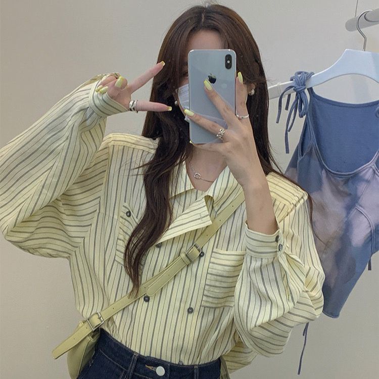 Áo Sơ Mi Dài Tay Chống Nắng Họa Tiết Sọc Thời Trang Dành Cho Nữ