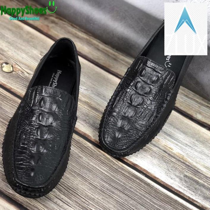 👩‍❤️‍💋‍👩 Giày Lười Nam Công Sở Happyshoes Da Bò Thật Dập Vân Cá Sấu - HS82 👩‍❤️‍💋‍👩