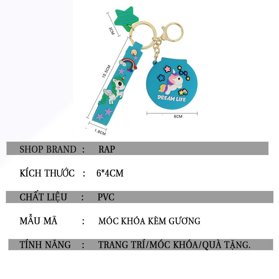 Móc khóa Gương Mini kèm hình nhân vật hoạt hình dễ thương dùng làm phụ kiện quà tặng, dây treo balo túi xách ví cầm tay